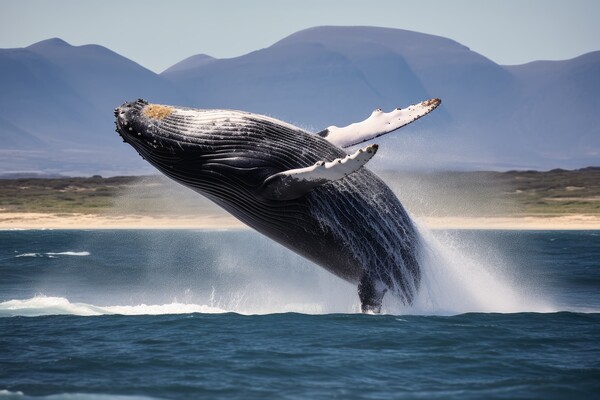 A big whale jumping half out of the water. Picture Board by Michael Piepgras