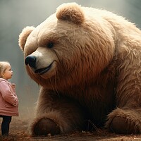 Buy canvas prints of A cute big teddybear and a little girl. by Michael Piepgras