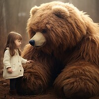 Buy canvas prints of A cute big teddybear and a little girl. by Michael Piepgras