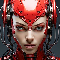 Buy canvas prints of A female robot face of an artificial intelligence. by Michael Piepgras