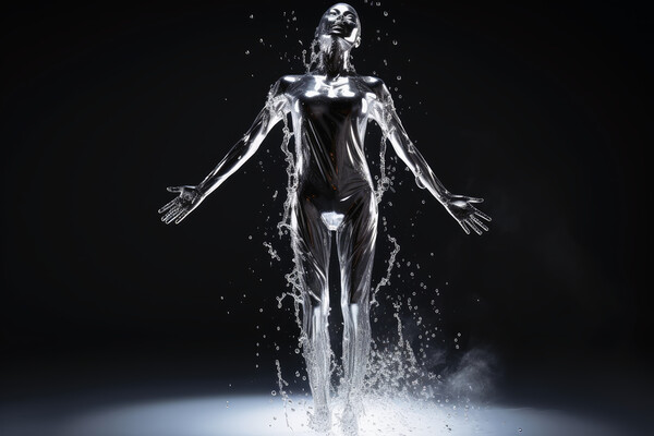 A woman made of liquid mercury. Picture Board by Michael Piepgras