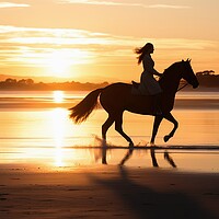 Buy canvas prints of A woman riding on a horse at a beautiful beach. by Michael Piepgras