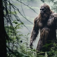 Buy canvas prints of Rare shot of the mysterious bigfoot in a forest. by Michael Piepgras