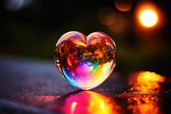 A heart shaped glass bubble looking like a soap bubble. Picture Board by Michael Piepgras