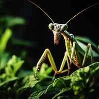 Buy canvas prints of A praying mantis on a plant. by Michael Piepgras
