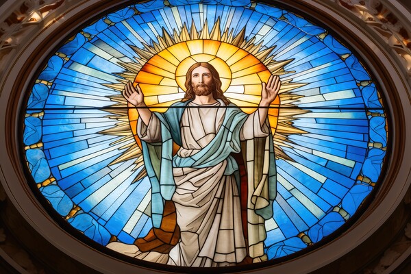 Stained glass of jesus christ savior of the world. Picture Board by Michael Piepgras