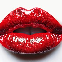 Buy canvas prints of A red lipstick kissing mouth isolated on a white background. by Michael Piepgras