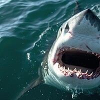 Buy canvas prints of Close up of a big shark with a open mouth. by Michael Piepgras