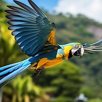 Buy canvas prints of A beautiful blue macaw in free nature. by Michael Piepgras