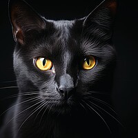 Buy canvas prints of A close up of a black cat on a dark background. by Michael Piepgras