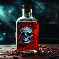 Buy canvas prints of A bottle with a liquid and a poison symbol on it. by Michael Piepgras