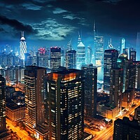 Buy canvas prints of A bustling cityscape at night representing urban energy and nigh by Michael Piepgras