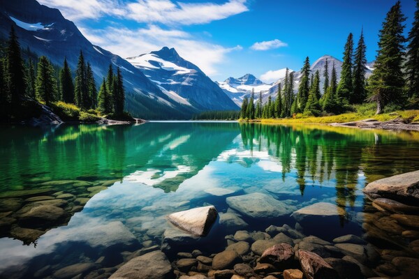 A crystal clear mountain lake in a beautiful mountain landscape. Picture Board by Michael Piepgras