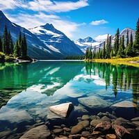 Buy canvas prints of A crystal clear mountain lake in a beautiful mountain landscape. by Michael Piepgras