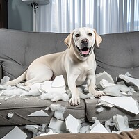 Buy canvas prints of A dog making a mess in the living room. by Michael Piepgras