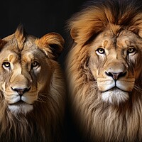 Buy canvas prints of A male and a female lion portrait. by Michael Piepgras