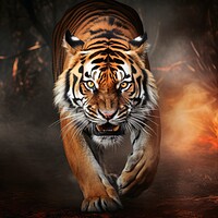 Buy canvas prints of A mesmerizing Tiger on a dark background. by Michael Piepgras