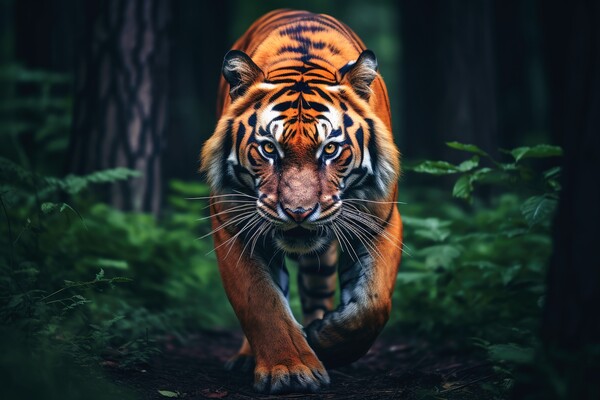 A mesmerizing Tiger on a dark background. Picture Board by Michael Piepgras