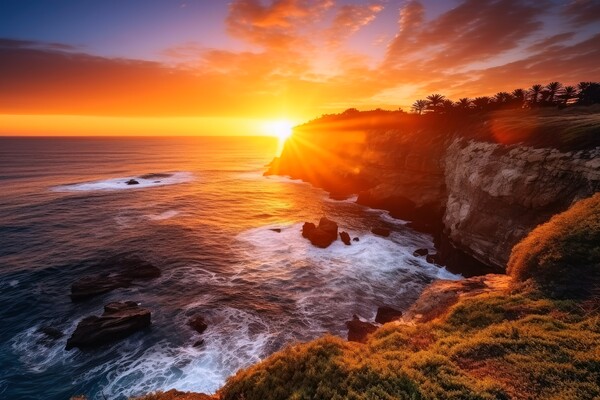 A perfect sunset at the ocean with cliffs. Picture Board by Michael Piepgras