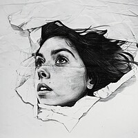 Buy canvas prints of A pencil painting of a woman coming out of the paper. by Michael Piepgras