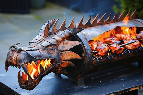A barbecue grill in form of a dragon. Picture Board by Michael Piepgras