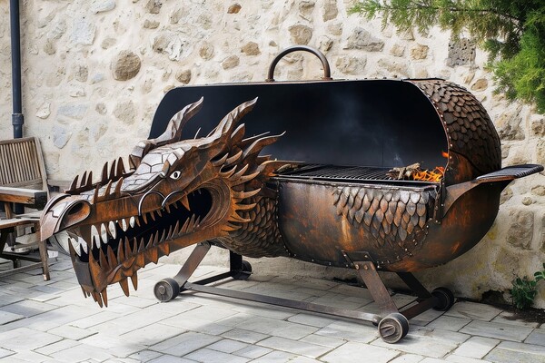 A barbecue grill in form of a dragon. Picture Board by Michael Piepgras
