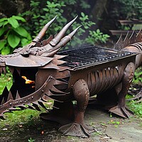 Buy canvas prints of A barbecue grill in form of a dragon. by Michael Piepgras