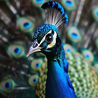 Buy canvas prints of A beautiful peacock shows off its magnificent feathers. by Michael Piepgras