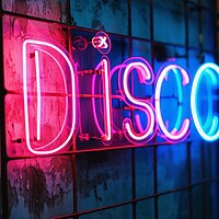 Buy canvas prints of A colorful neon sign showing the word Disco on a wall of a club. by Michael Piepgras