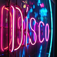 Buy canvas prints of A colorful neon sign showing the word Disco on a wall of a club. by Michael Piepgras