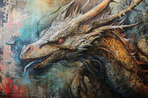 A dragon painting on an old wall. Picture Board by Michael Piepgras