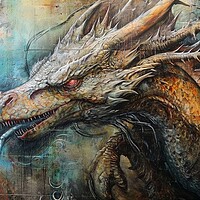 Buy canvas prints of A dragon painting on an old wall. by Michael Piepgras