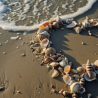 Buy canvas prints of A heart shape made of shells at a beach. by Michael Piepgras