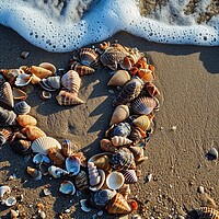 Buy canvas prints of A heart shape made of shells at a beach. by Michael Piepgras