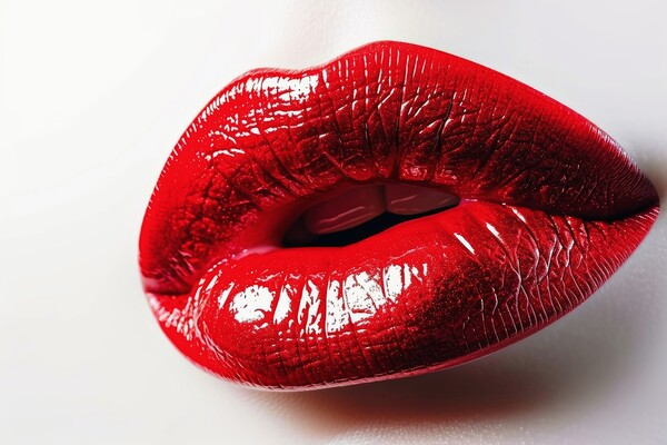 A red lipstick kissing mouth isolated on a white background. Picture Board by Michael Piepgras
