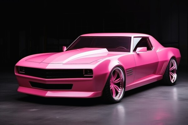 Powerful futuristic muscle car in pink color. Picture Board by Michael Piepgras