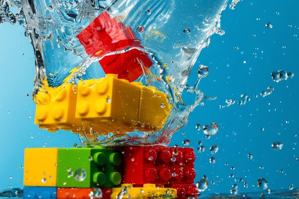 Colorful building blocks splashing into water. Picture Board by Michael Piepgras