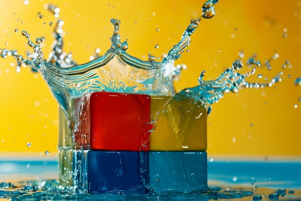 Colorful building blocks splashing into water. Picture Board by Michael Piepgras