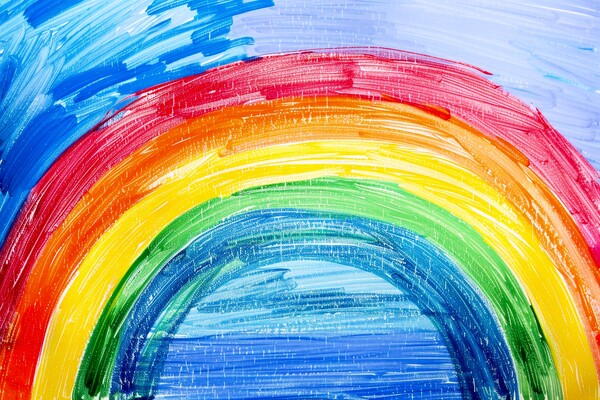 A childs crayon painting of a rainbow. Picture Board by Michael Piepgras