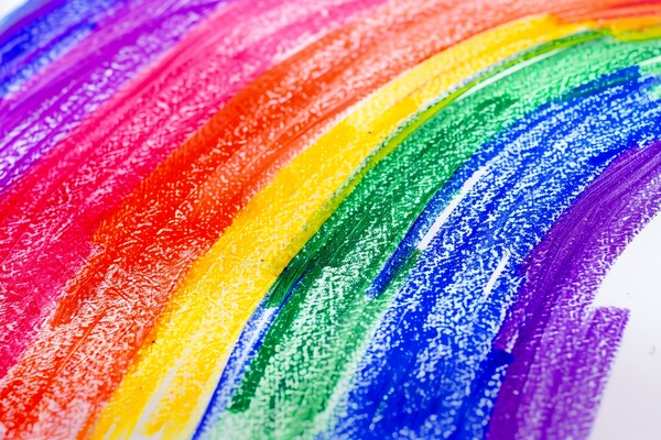 A childs crayon painting of a rainbow. Picture Board by Michael Piepgras