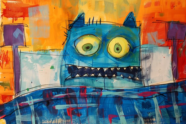 A childs painting of a monster under the bed. Picture Board by Michael Piepgras