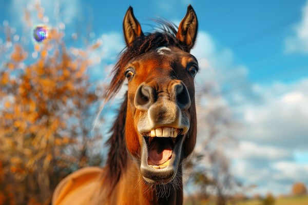 A close up of a horse smiling into the camera. Picture Board by Michael Piepgras