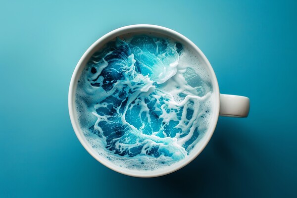 A cup with crushing ocean waves inside from above. Picture Board by Michael Piepgras