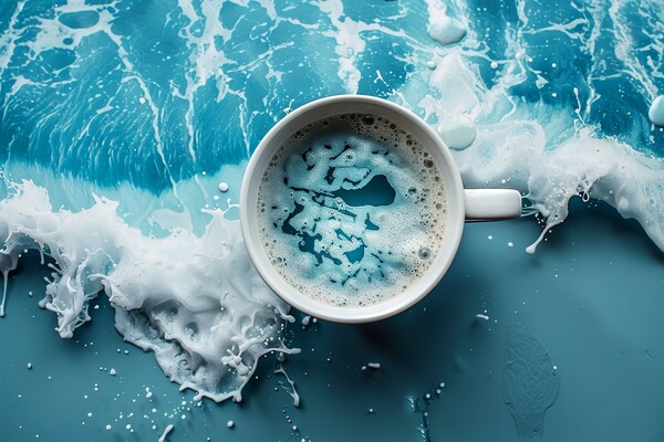 A cup with crushing ocean waves inside from above. Picture Board by Michael Piepgras