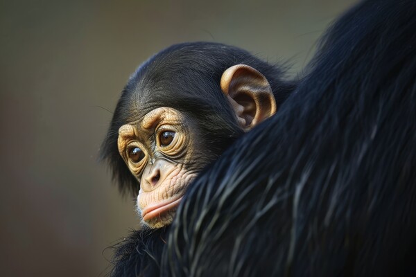 A cute baby chimpanzee in the arms of its mother. Picture Board by Michael Piepgras