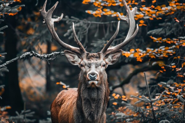 A majestic stag in close up in a forest. Picture Board by Michael Piepgras