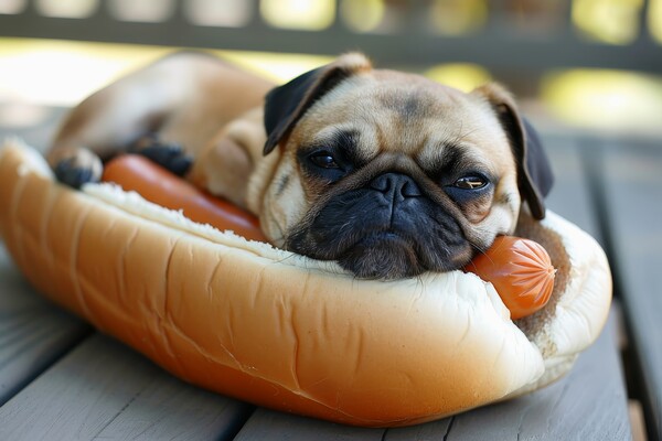A real dog in a hot dog bun. Picture Board by Michael Piepgras
