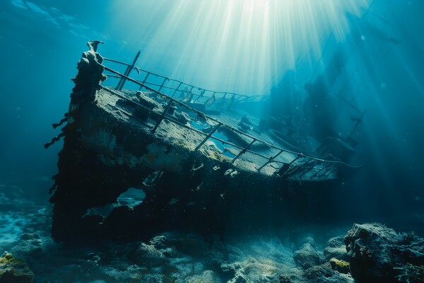 A ship wreck on the seabed. Picture Board by Michael Piepgras