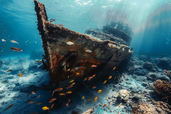 A ship wreck on the seabed. Picture Board by Michael Piepgras