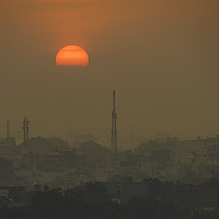 Buy canvas prints of Dawn's Glow Over Taj Ganj, Agra by Gilbert Hurree
